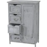 MCW Kommode Grau aus Paulowniaholz - Kommode im modernen Shabby-Look mit 4 Schubladen und Tür mit Ablagefach, ideal für Wohnzimmer und kreative Akzente.