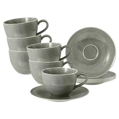 Seltmann Weiden Beat Color Glaze Milchkaffeetassen 6er Set Perlgrau - Thermobehälter Set mit stilvollem Design und feinem Rillenrelief, perfekt für kreative Tischarrangements und ein individuelles Kaffeeerlebnis.