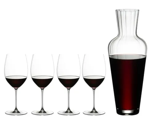 Riedel VERITAS Cabernet Gläserset & Mosel Dekanter - Gläser & Dekanter Set für Weinliebhaber, ideal für vollmundige Rotweine und einfach zu handhabender Mosel-Dekanter - perfekt als Geschenk!