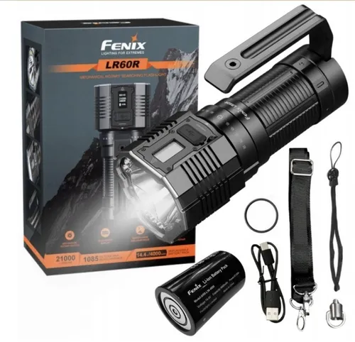 Fenix LR60R LED Suchscheinwerfer - 21000 Lumen mit USB-C Ladefunktion - Taschenlampen für Suche & Rettung oder Jagd, wasserdicht nach IP68, über 1000m Leuchtweite und aufladbar per USB-C für maximale Flexibilität.