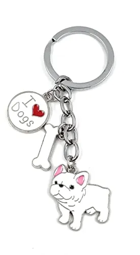 Onwomania - Bulldogge Knochen love dogs - Schlüsselanhänger aus Metall, ideal als Geschenk z.B. für den besten Freund, die beste Freundin, Mama - Für Männer, Frauen & Kinder