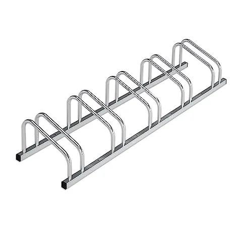 KARAT Fahrradständer Bodenparker für bis zu 6 Fahrräder mit Reifenbreiten bis 55 mm - Bodenmontage oder Wandmontage - Radständer Mehrfachständer Bodenständer Fahrradhalter (Silber, 5 Fahrräder)