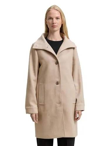 TOM TAILOR Wollmantel mit Knopfleiste und Stehkragen beige XXXL - Funktionsjacken, wärmender Wollmantel mit elegantem Fischgratmuster und praktischen Eingrifftaschen, ideal für stilvolle Outfits in der kalten Jahreszeit.