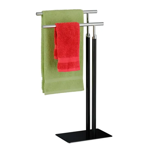 Stehender Handtuchhalter mit 2 Stangen - Praktischer Handtuchständer für das Badezimmer, freistehend mit rutschfesten Gummifüßen für sicheren Halt und stilvollem Design in Schwarz.