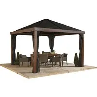 Sojag Pavillon Valencia 12x12 Holz-Edition - Gartenpavillon aus hochwertigem Aluminium in Holzoptik, modern und langlebig, ideal für stilvolle Terrassen und Gärten.