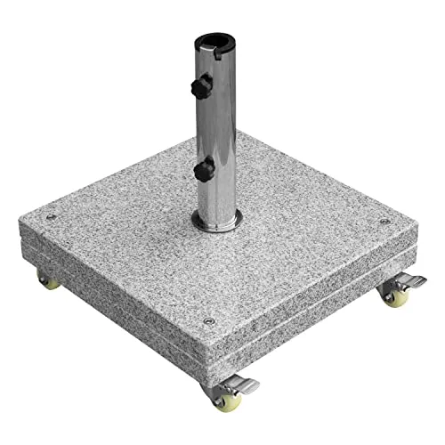anndora Sonnenschirmständer Granit hellgrau poliert eckig 40kg - 360 Grad Rollen - Schirmständer aus poliertem hellgrauem Granit, 40kg schwer und mit 360 Grad Rollen für einfache Mobilität. Ideal für Garten und Terrasse.