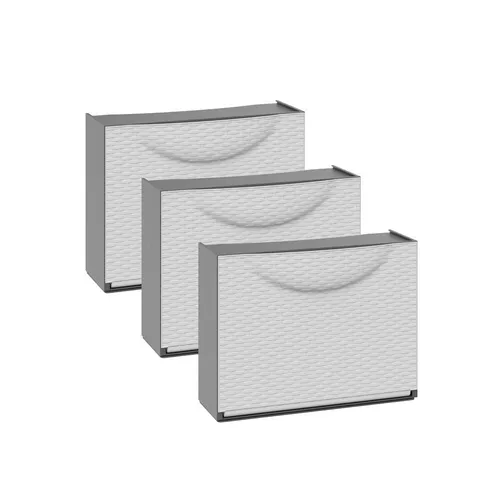 Schuhschrank Schuhregal Rattan Design Weiß 3 x - Moderne Schuhaufbewahrung mit 3 Fächern, ideal für jeden Raum. An der Wand montierbar und stapelbar, passt perfekt in Flur, Wohnzimmer oder Schlafzimmer.