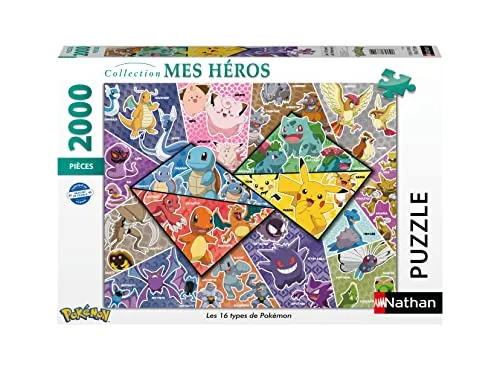 Nathan - Puzzle 2000 Teile – Die 16 Arten von Pokemon – Erwachsene und Kinder ab 14 Jahren – Hochwertiges Puzzle – Perfekte Integration – Meine Helden Kollektion – 87314