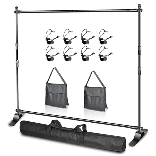 EMART Hintergrund Ständer 2,4 x 2,4 m, Verstellbarer Foto Hintergrundständer mit 2 Sandsäck, Banner Stand für Fotostudio, Porträt und Produktfotografie, Studiofotografie