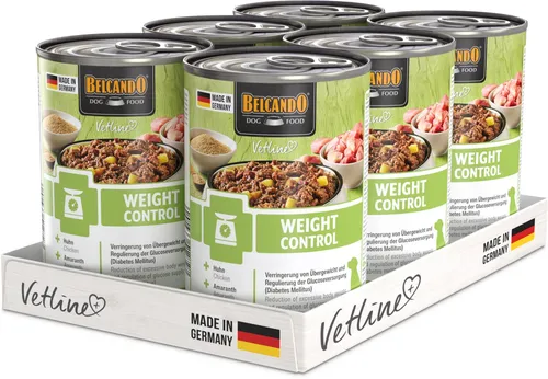 BELCANDO Vetline Weight Control Diätfutter 6×400 g - Kalorienreduziertes Nassfutter für Hunde zur Unterstützung von Diäten. Hergestellt in Deutschland, ohne künstliche Zusatzstoffe, ideal für Übergewicht und spezielle Ernährungsbedürfnisse.