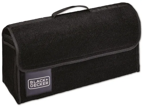 BLACK & DECKER Auto-Organizer - Aufklappbar für mehr Ordnung im Kofferraum - Kofferraumtasche mit großem Fach und seitlichen Fächern für Lebensmittel und Autozubehör. Mit Klettband für sicheren Halt und integriertem Tragegriff für einfache Mitnahme.