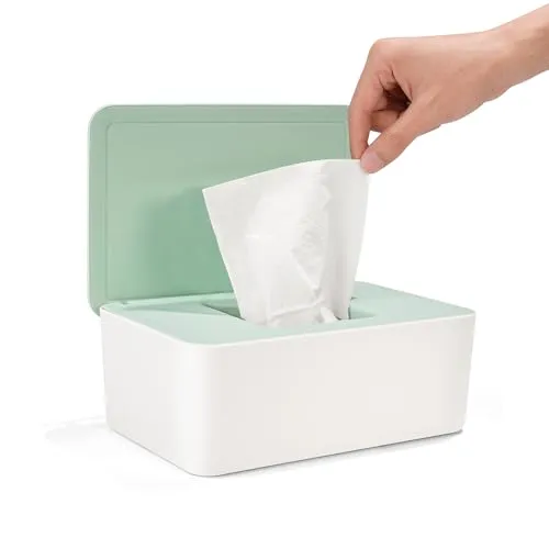 Feuchttücher Box mit Deckel, Feuchttücher Box Baby Feuchttücher Spender, Wasserdichte und Versiegelte Aufbewahrungsbox Feuchttuchspender für Badezimmer, Küche, Grün