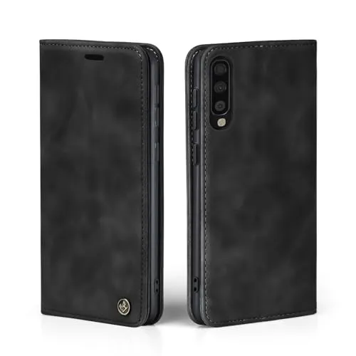 LBH Handyhülle für Samsung Galaxy A70 in Schwarz mit Karten- und Geldfach Smartphone Hülle mit Standfunktion Flip Case Schutzhülle Magnetverschluss Vintage