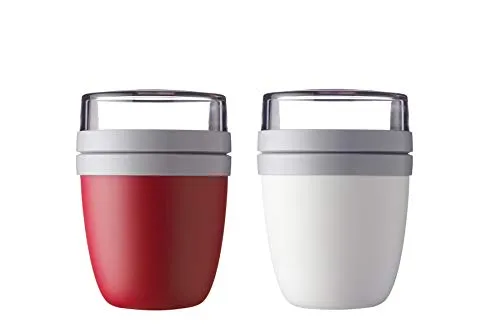 Mepal Lunchpot Ellipse 2er Set - Lunchbox Behälter Joghurt Nordic Red + White - Praktisches 2er Set Brotdosen aus BPA-freiem Kunststoff, ideal für unterwegs, mit einem stilvollen Nordic Red + White Design.