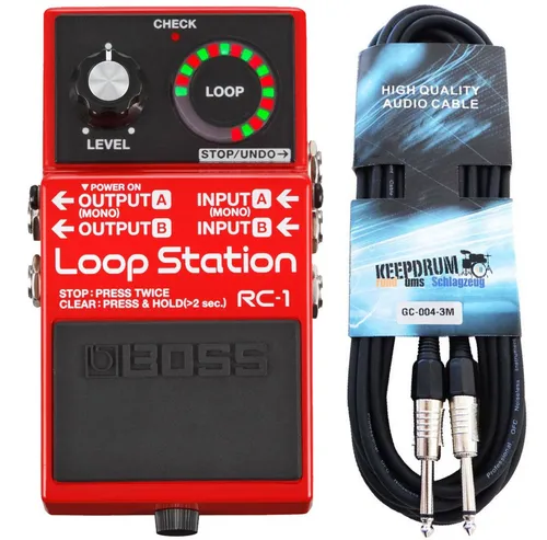 Boss RC-1 Loop Station - E-Gitarre Looper-Pedal mit Kabel - E-Gitarren Looper-Pedal mit 12 Minuten Aufnahmezeit in Stereo, ideal für Einsteiger und Profis. Einfach zu bedienen mit LED-Anzeige und Undo-Funktion für kreative Musikproduktion.