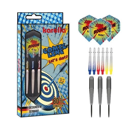 Karella Comic Line CL-5 Steeldart 21g - Präzise 80% Tungsten Steeltip Darts - Pfeile für Steeldart mit 21g Gewicht, aus hochwertigem 80% Wolfram gefertigt, ideal für präzises Zielen und Wettkämpfe.