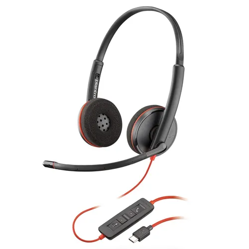 Poly Blackwire 3220 schnurgebundenes USB-C-Headset, Noise Cancelling-Mikrofon, Stereo-Design, Verbindung mit PC/Mac über USB-C oder USB-A, Kompatibel mit Teams/Zoom, SoundGuard-Technologie