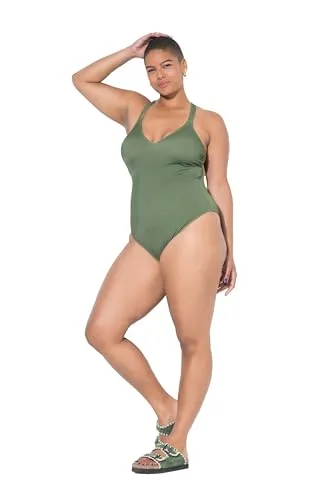 Studio Untold Damen große Größen Übergrößen Plus Size Badeanzug, Softcups, Rücken-Bänder, Shaping olivgrün 48 841241439-48