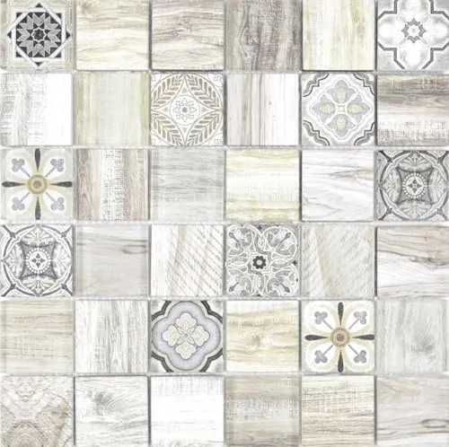Mosaikfliese Patchwork hellbeige beige Mosaikfliese Wand Fliesenspiegel Holzoptik Bad MOS160-w100