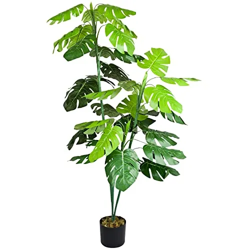 Kunstbaum Monstera Fensterblatt 140 cm - Decovego - Hochwertige Kunstpflanze für pflegeleichte Zimmerdekoration, ideal für Büro und Wohnbereich. Immer frisch und anpassbar in jeder Umgebung.