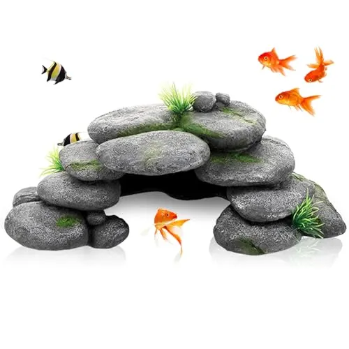 HUSOUE Aquarium Höhle, Aquariums Steine Schildkröten Zubehör Harz Terrarium Deko Reptile Versteck Aquarium Deko für Schildkröten Axolotl Garnelen Betta Fisch Schwimmhabitat