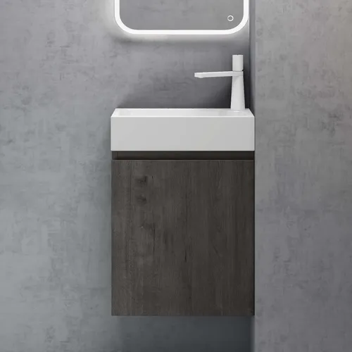 doporro Badmöbelset Pisa 02 - Waschbecken-Unterschrank für Gäste-WC 46cm - Badezimmer Möbelset mit elegantem Grau-braun Design, 100% wasserdicht und einfach wandmontierbar. Ideal für stilvolle Gäste-WCs.