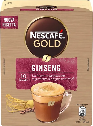 NESCAFÉ GOLD Ginseng Pulvermischung mit Milch - 10 Beutel - Kaffeepulvermischung mit Ginseng für einen energiereichen Genuss, ideal für Kaffeeliebhaber, die das Besondere suchen.