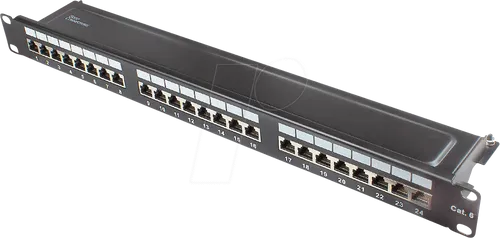 GC N0139 Patchpanel 19'', 24-Port, Cat.6 - Hochwertiges 24-Port Patchpanel für Ethernet bis 1 Gbit/s, aus stabilem Stahlblech, werkzeugloses Öffnen und Schließen für einfache Installation.