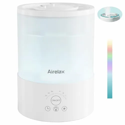 Airelax Luftbefeuchter, 2.5L Cool Mist Luftbefeuchter Schlafzimmer mit 360° Doppeldüsen, 23dB Leise Top-Fill Humidifier für Baby Pflanzen, Aroma Diffuser mit Schlafmodus, automatische Abschaltung