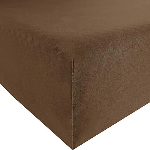 REDBEST Spannbettlaken Denver Elasthan-Jersey-Stretch Dunkelbraun Größe 90x190 cm - 100x200 cm - besonders weich und anschmiegsam, bügelfrei, mit Rundumgummi