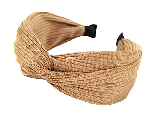 axy Breiter Haarreif mit Knoten und glänzender Stoff Haarschmuck Damen Haarreifen HR34G (Beige)