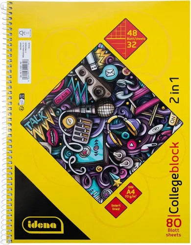 Idena - Collegeblock 2in1 mit 48 Blatt kariert und 32 Blatt liniert in DIN  ...