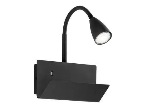Luce Ambiente Design LED Wandleuchte mit Ablage & USB Ladefunktion,B. 23cm, USB-Ladefunktion, LED wechselbar, warmweiß, Wandlampe mit Schalter für Bett Nachttisch Schwanenhals Leselampe Wand