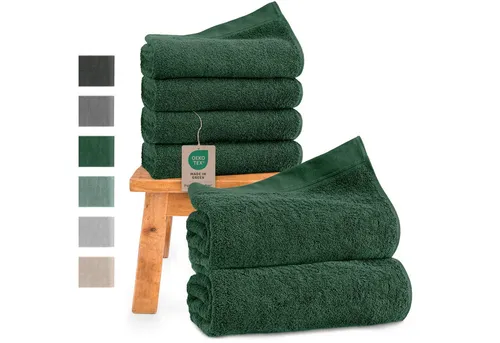 Hausfelder Handtücher Handtuch Set: 2 Badetücher + 4 Handtücher, Dunkelgrün - Handtuch Set aus 100% Baumwolle, bestehend aus 2 Badetüchern und 4 Handtüchern in eleganten Dunkelgrün, perfekt für ein stilvolles Badezimmer.