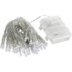 Linder Exclusiv GmbH LED-Lichterkette, Batterie Außen 7,35m 50 LEDs kaltweiß 6/18h Timer transparent weiß 7.55 m