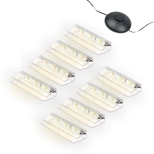 kalb | LED Glaskantenbeleuchtung Ambilux Clip 8er Set für Glasböden - Praktisches Plug & Play Set für schnelle Installation. Dezente Clips sorgen für eine elegante Beleuchtung ohne sichtbare Technik. Flexibel für Glasböden von 4-10mm, steuerbar über Fußschalter. Wählen Sie zwischen warmweiß und neutralweiß!