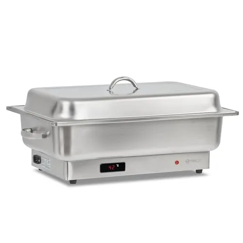 Chafing Dish Edelstahl Speisenwärmer 9L - Chafing Dish für große Mengen, aus hochwertigem Edelstahl, regulierbares Thermostat bis 80°C, ideal für Partys und Catering, leicht zu reinigen und mobil einsetzbar.