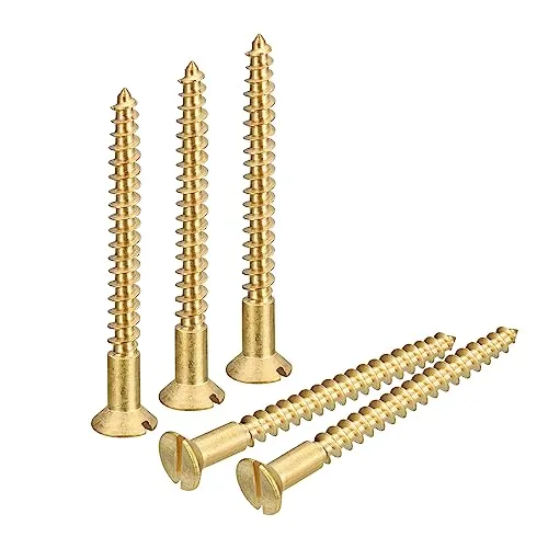 Produktbild sourcing map 50 Stück Schlitz Messing Holzschrauben M4x40mm Geschlitzt Antrieb Flach Kopf Selbstschneidend Senkkopfschrauben für Holzarbeiten Möbel