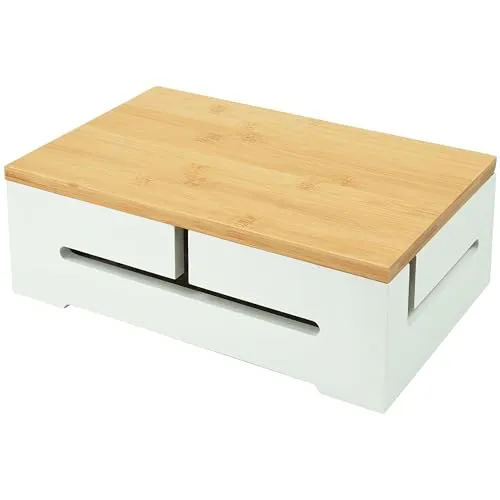 relaxdays Kabelbox Bambus mit Magnetdeckel, weiß