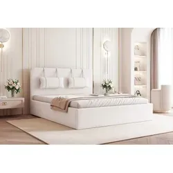 GOLDSTOFF CAPRI Polsterbett 140x200 cm mit Stauraum | modern und elegant s Bett mit gepolstertem Kopfteil & Holzrahmen (Beige) - Beige