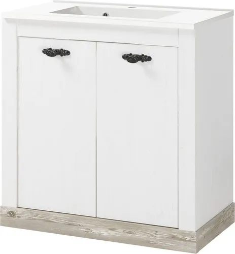 Lomadox Waschtisch FERNA-61 in Pinie Weiß - Stilvoller Badezimmer Waschtisch FERNA-61 mit Mineralgussbecken, robust und pflegeleicht. Die Kombination aus Pinie weiß und dunkel schafft eine gemütliche Atmosphäre. Ideal für dein individuelles Badezimmer!