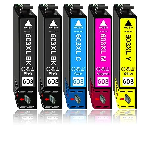 5er 603xl Multipack kompatibel mit Epson 603 603XL für XP-2100 XP-2105 XP-2155 XP-3100 XP-3105 XP-3150 XP-3155 XP-4105 XP-4155 WF-2810 WF-2820 WF-2830 WF-2835 WF-2840 WF-2845 WF-2850 WF-2870