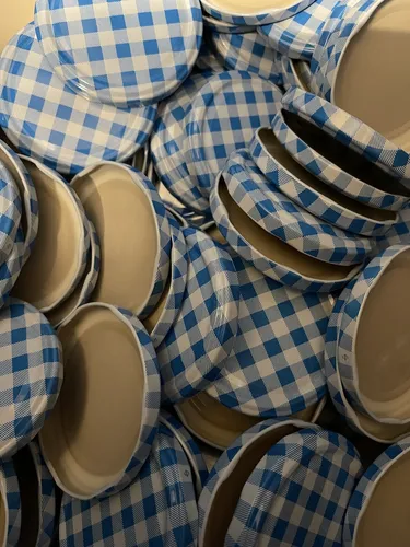 25x Twist Off Deckel ø82mm TO82 Schraubdeckel für Sturzgläser Farbe: blau/weiß