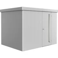 Biohort Gerätehaus Neo 2C mit Standardtüre in Silber-Metallic - Robustes Metall-Gerätehaus mit 6,42 m² Grundfläche, ideal für die Aufbewahrung. Breiter Eingang (83 cm) und moderne, wetterfeste Ausstattung bieten perfekten Schutz für Ihre Gartenutensilien.