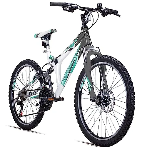 Bergsteiger Mountainbike Montreal 20 - 24 Zoll Kinderfahrrad - Full Suspension Kinderfahrrad für 6-13 Jahre mit 18 Gängen und robustem Design, ideal für Abenteuer und Ausflüge im Freien.