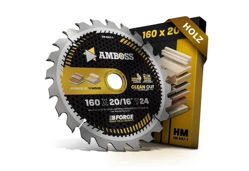 Amboss Werkzeuge Kreissägeblatt HM - 160 x 1.5/1.0 x 20 Z24 WZ - Kreissägeblätter für präzise Schnitte in Edelhölzern, ideal für Akku-Kreissägen. Geringe Schnittbreite schont die Akkuleistung und reduziert den Verschnitt.