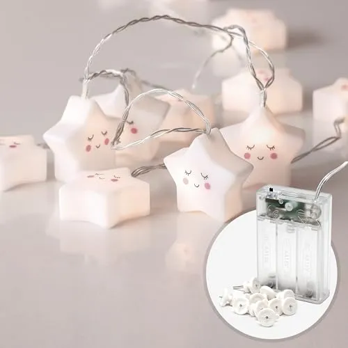 CozyHome Stern Lichterkette Kinderzimmer Deko - 20 LED & Timer I 5m Warm Weiß Batterie I Sternlichterkette für Kinderwagen mit Sternen Hochbett oder Kinderbett & Zelt Fairy Lights Sterne Sternchen