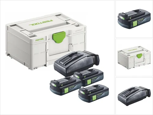 Festool Energie Set 3x BP 18 Li 3,0 C Akku 18 V - Elektrowerkzeug-Akkus mit 3 leistungsstarken Lithium-Ionen-Akkus und schnellem TCL 6 Ladegerät für effizientes Arbeiten ohne Unterbrechungen.