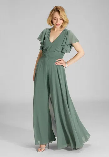 Swing Jumpsuit mit V-Ausschnitt in Grün, Größe 34 - Eleganter Damen Jumpsuit von Swing mit tailliertem Schnitt und V-Ausschnitt. Der bequeme Material-Mix sorgt für optimale Bewegungsfreiheit. Dezente Raffungen verleihen dem Design das gewisse Etwas.