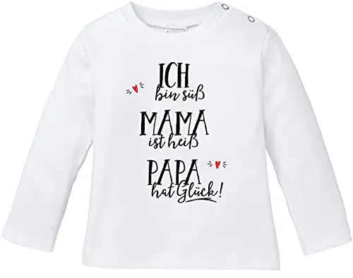 MoonWorks® Baby Langarmshirt Babyshirt ich bin süß, Mama ist heiß, Papa hat Glück Jungen Mädchen Shirt weiß 56/62 (1-3 Monate)